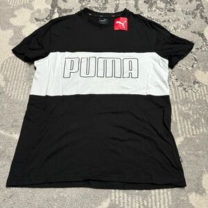 NWT Men’s Puma Cotton Black with White Graphic Block Logo Short sleeve Tee